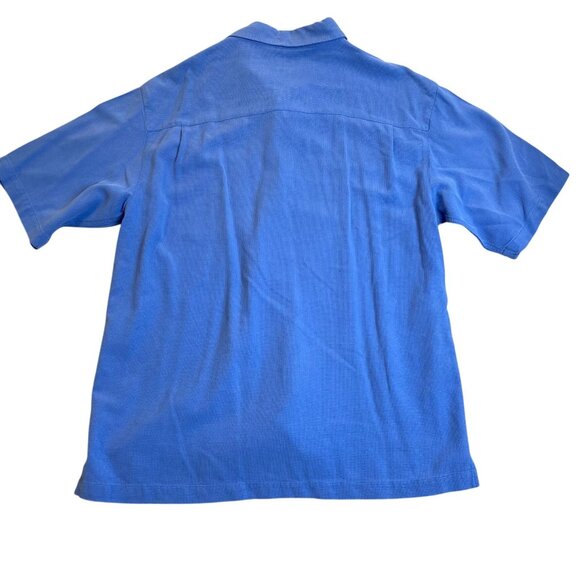 Toscano Mens Shirt XL Blue 100% Silk Short-Sleeve Button-Up - Picture 2 of 12
